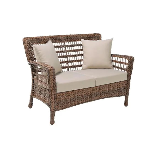 Dark Brown Faux Sea Grass Resin Rattan Patio Loveseat Chair D882