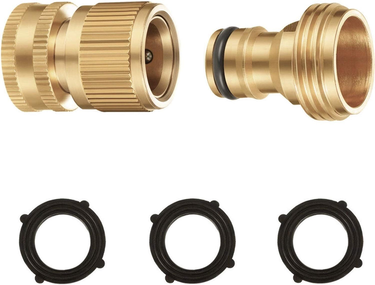 Solid Brass 3/4 inch GHT Garden Hose Quick Connector Set, Pack of 2 J836126