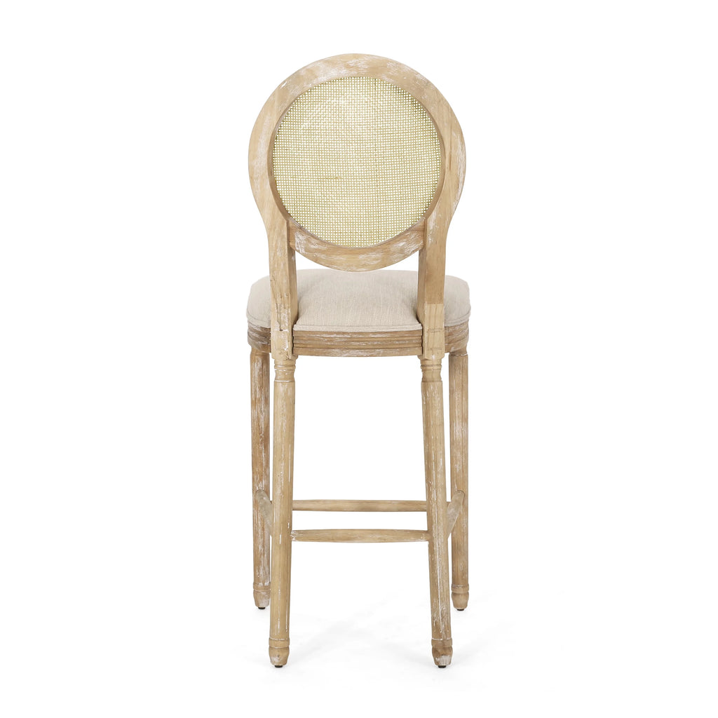 Fabric Upholstered Wood and Cane Barstools, Set of 2 F134