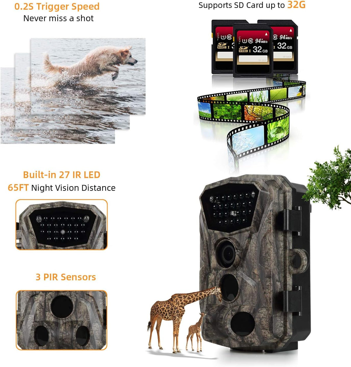2 Pack 18MP 1080P Game Hunting Scouting Camera with 3 Infrared Sensors Motion Activated Night Vision 2.4" LCD M497