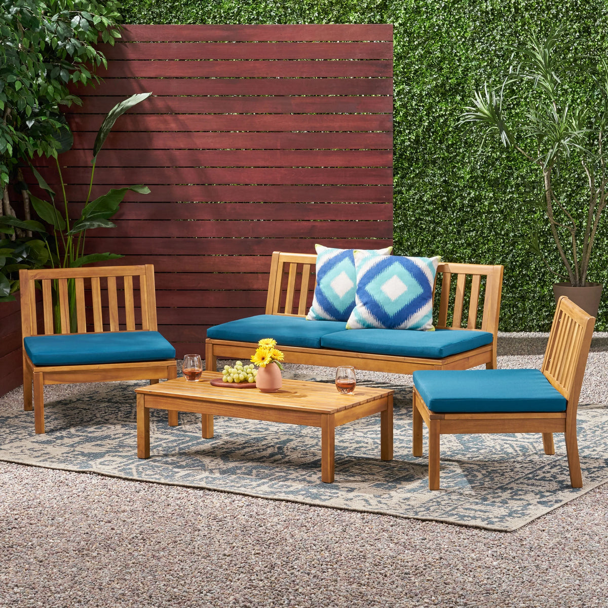 Acacia Wood Chat Set with Coffee Table D174334