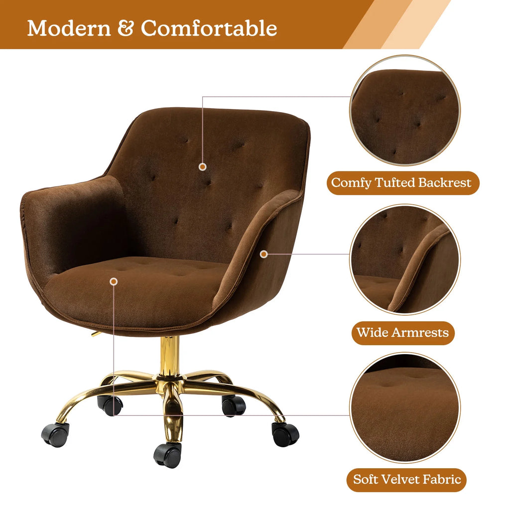 Brown Velvet Tufted Swivel Task Chair X130537