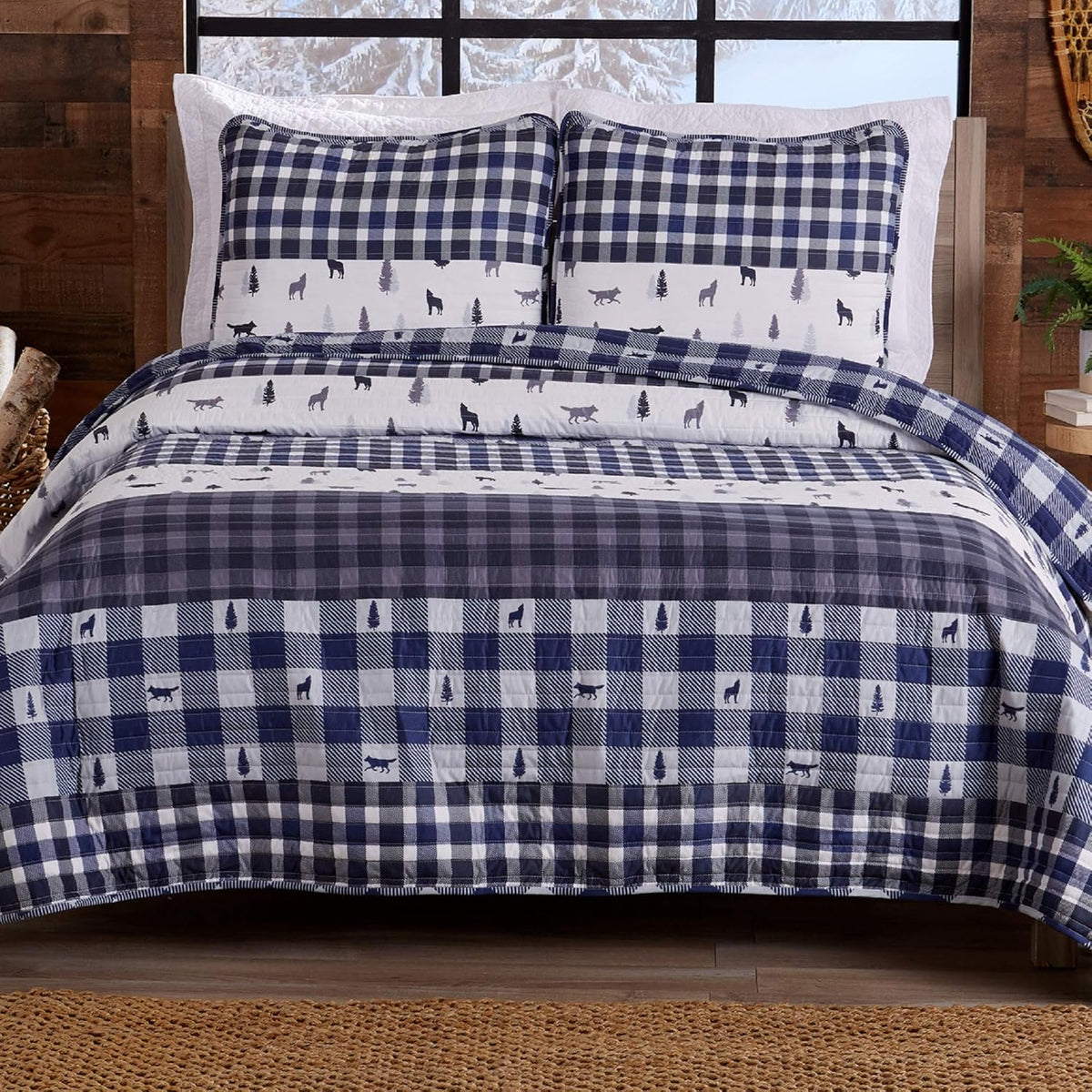 Forest Green 3-Piece Reversible Quilt Set with 2 Shams F294958