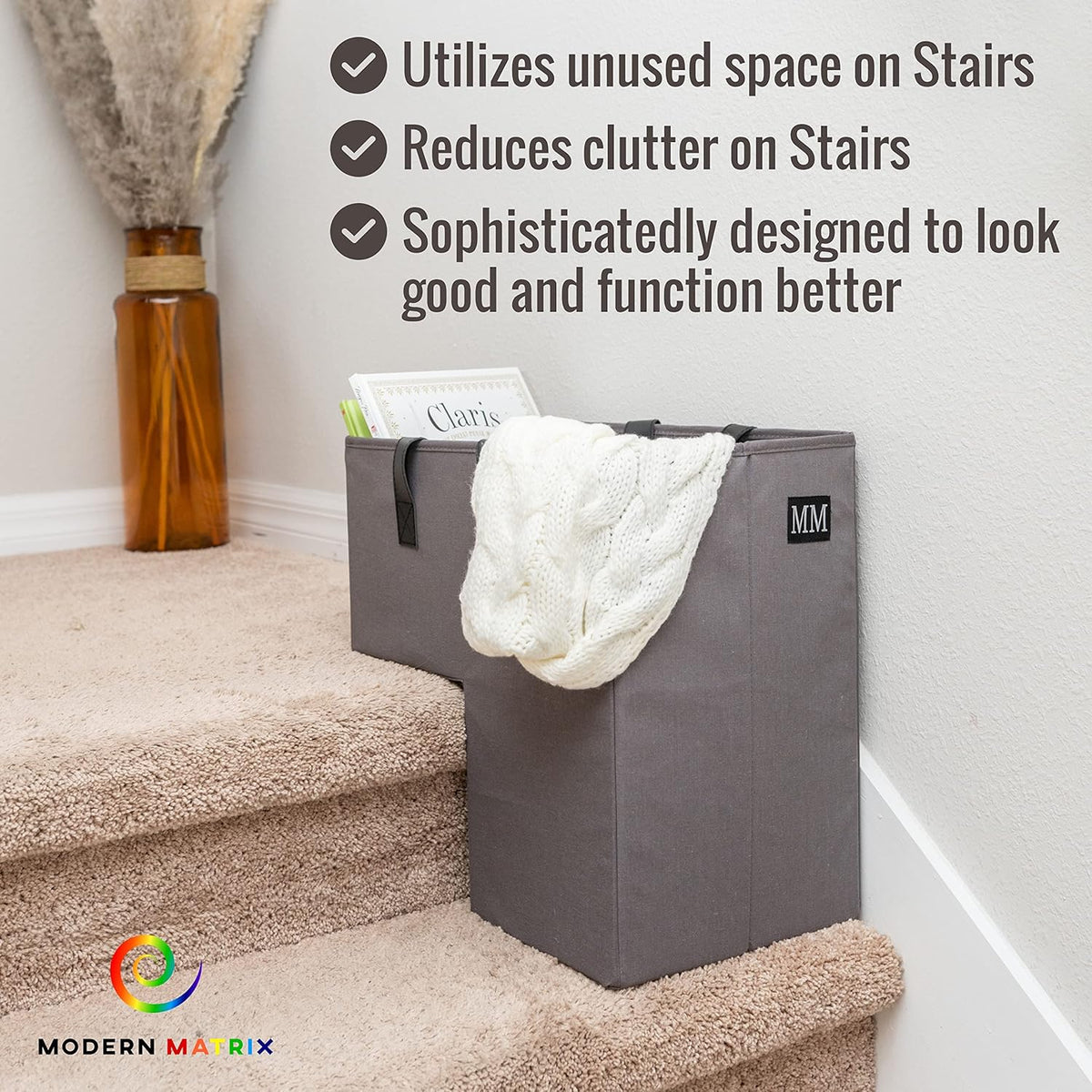 Stair Basket with Leather Handles J673082
