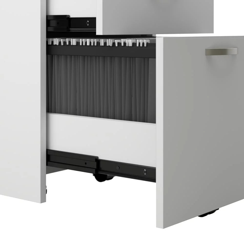 L Cubicle Desk with Storage in Pure White Engineered Wood Q787