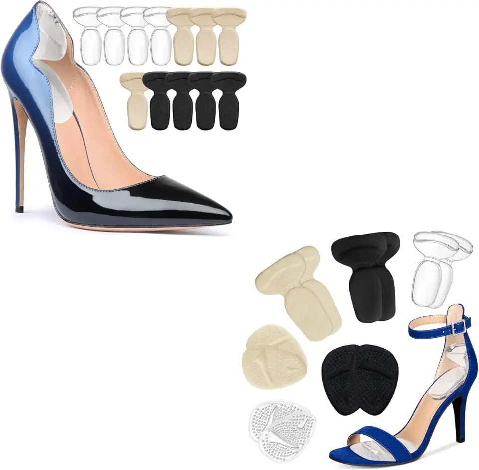 Heel Cushion Inserts and Metatarsal Pads, 9 Pairs Heel Grips and 3 Pairs Ball of Foot Cushions, Silicone Shoe Pads Insoles for High Heels Q783878