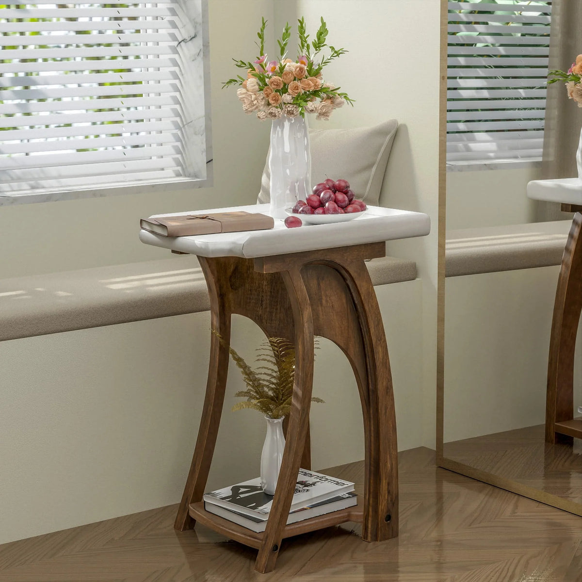 Rustic Tray Top End Table White Brown Rectangle Q7498