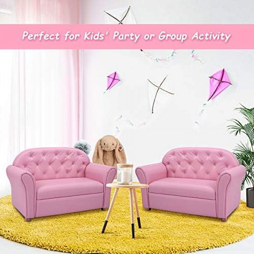 Pink PU Leather Sofa with Wood Construction K623