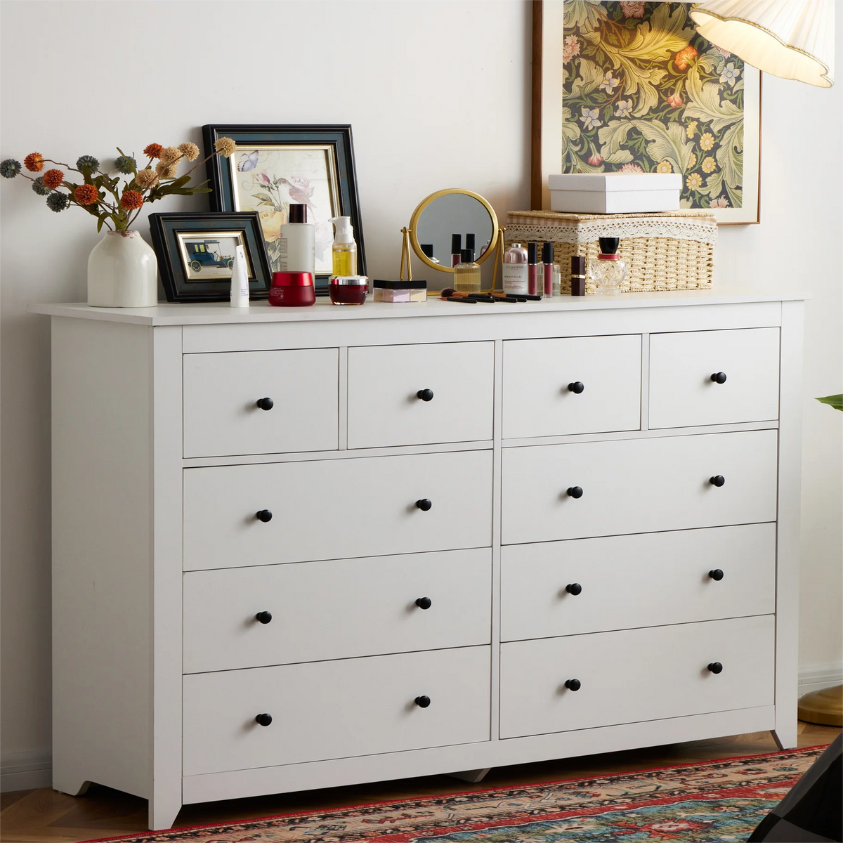 White Wood Dresser with 10 Deep Drawers D35783