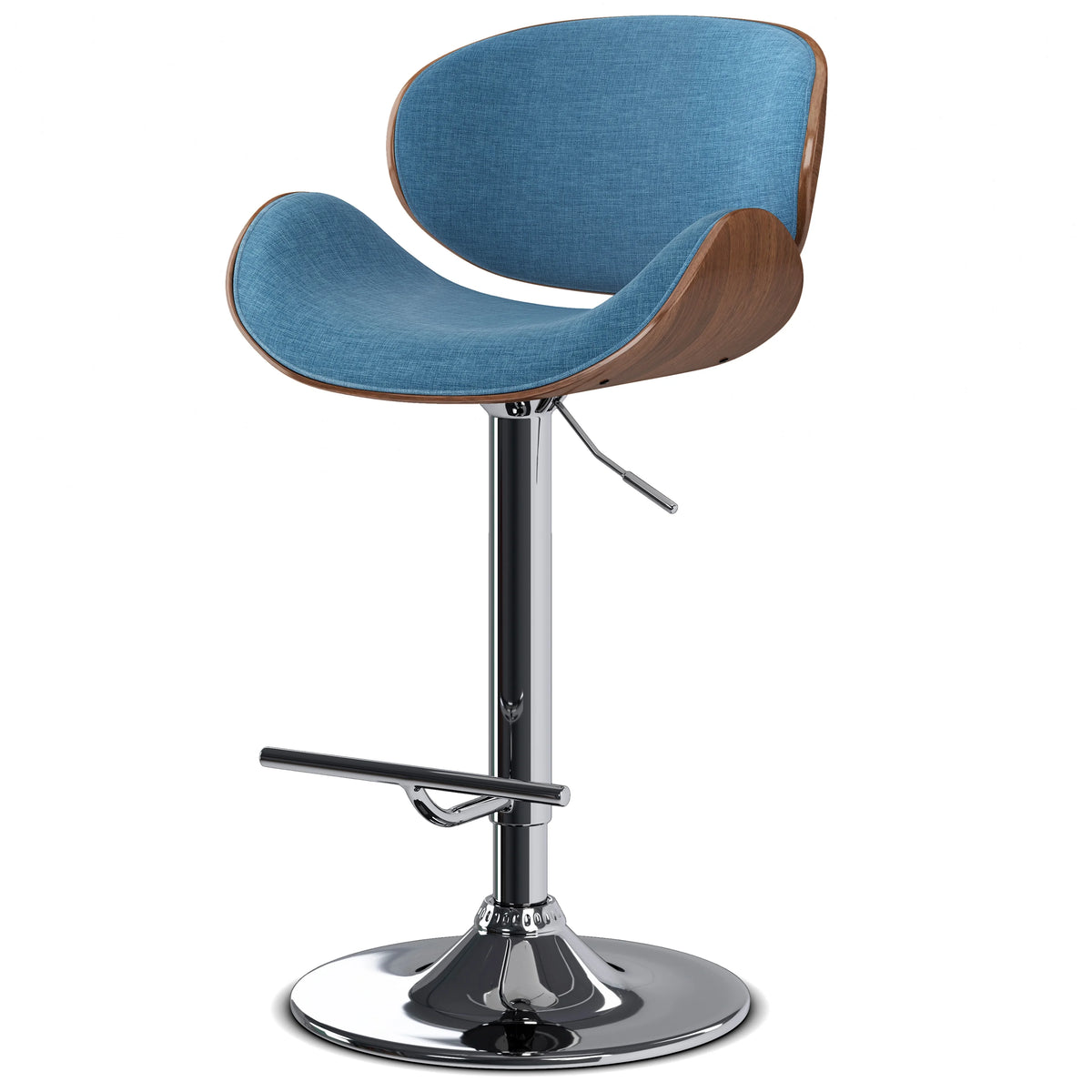Blue Linen Look Fabric Adjustable Height Bar Stool K324
