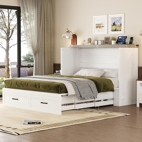 White Queen Murphy Cabinet Bed with Charging Station Z60262