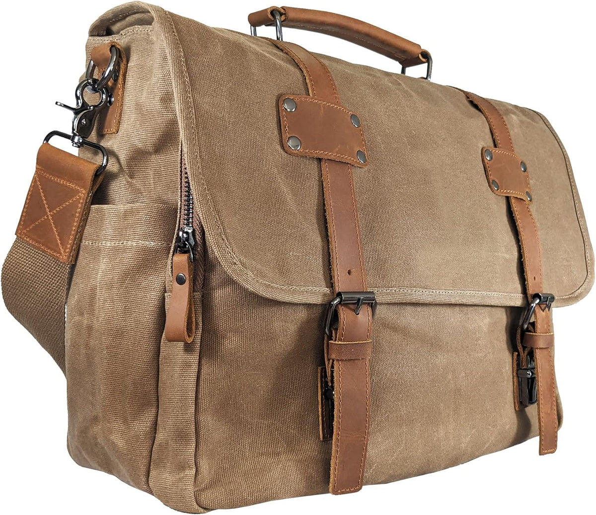 Waxed Canvas Genuine Leather Messenger Bag with Laptop Case M163128