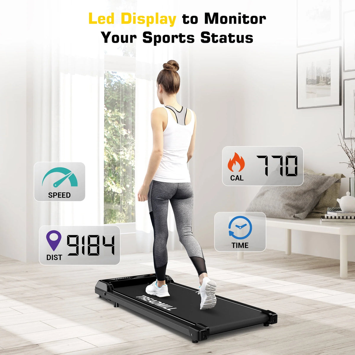 Black Portable Under Desk Treadmill Walking Pad M8893