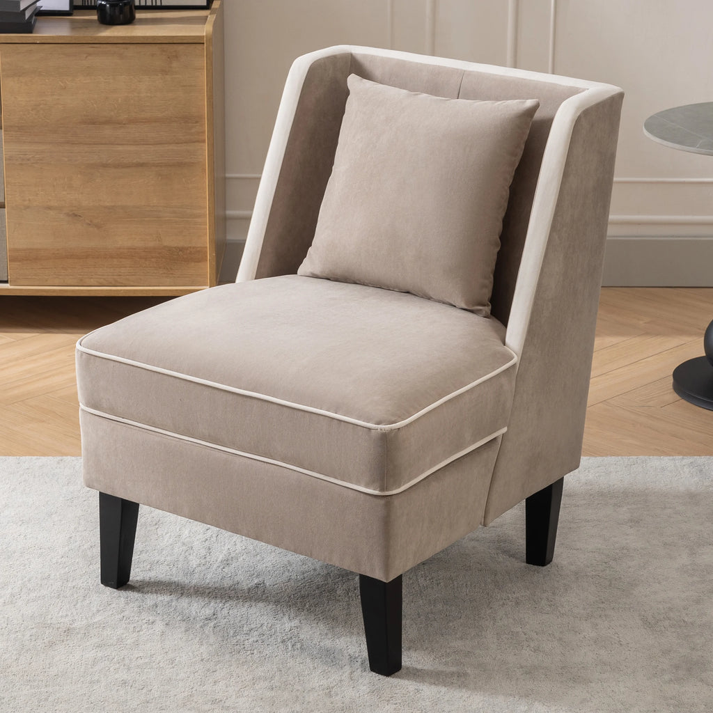 Velvet Upholstered Accent Chair with Cream Piping X89488