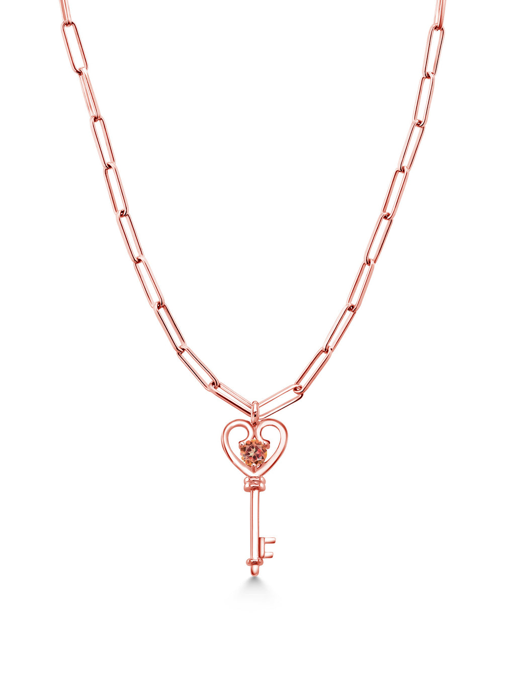 1.00 Ct Mystic Topaz Heart Key Pendant with Paperclip Link Chain 18 inch F9368