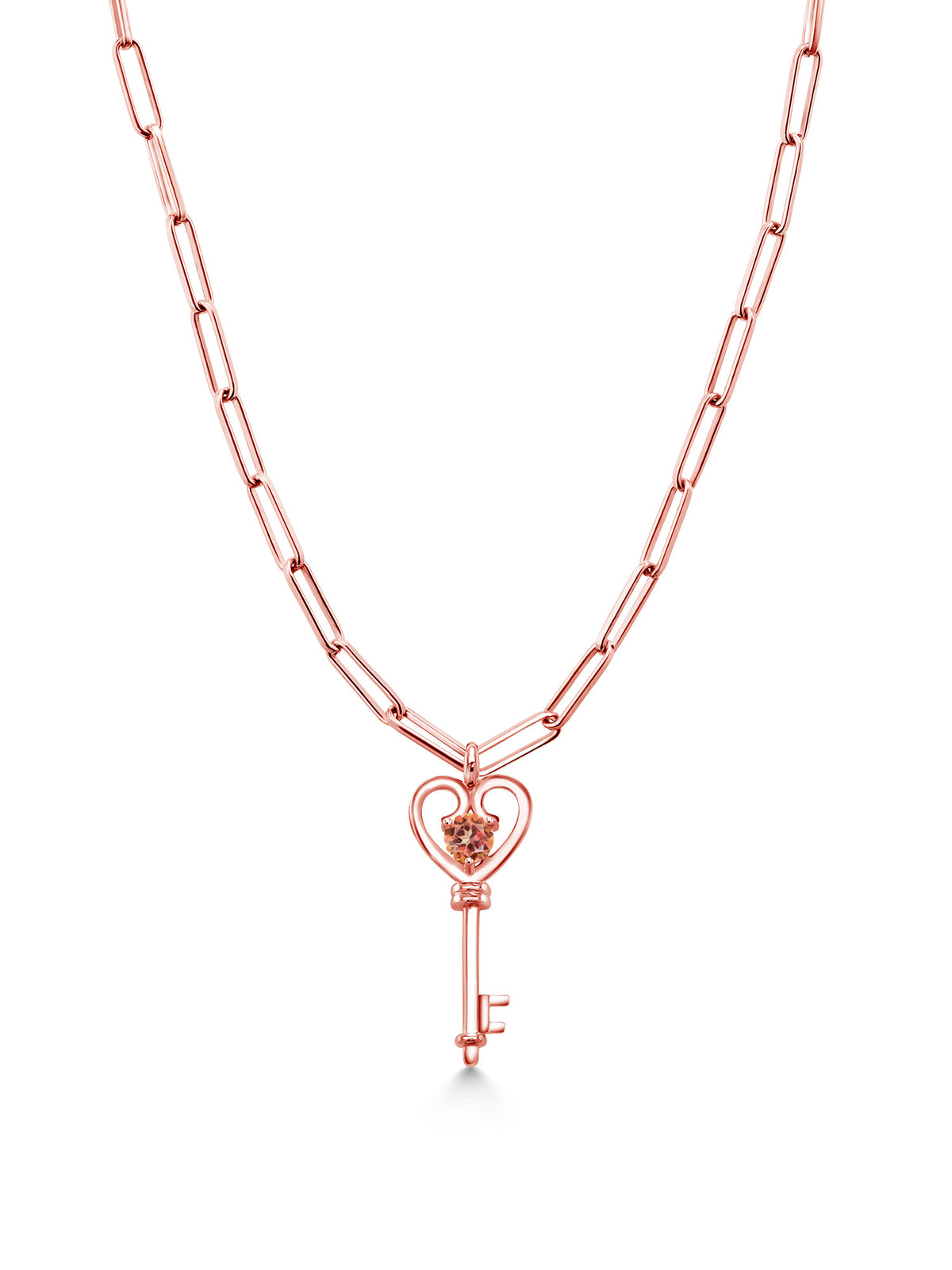 1.00 Ct Mystic Topaz Heart Key Pendant with Paperclip Link Chain 18 inch F9368