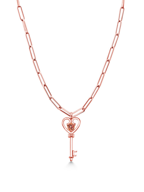 1.00 Ct Mystic Topaz Heart Key Pendant with Paperclip Link Chain 18 inch F9368