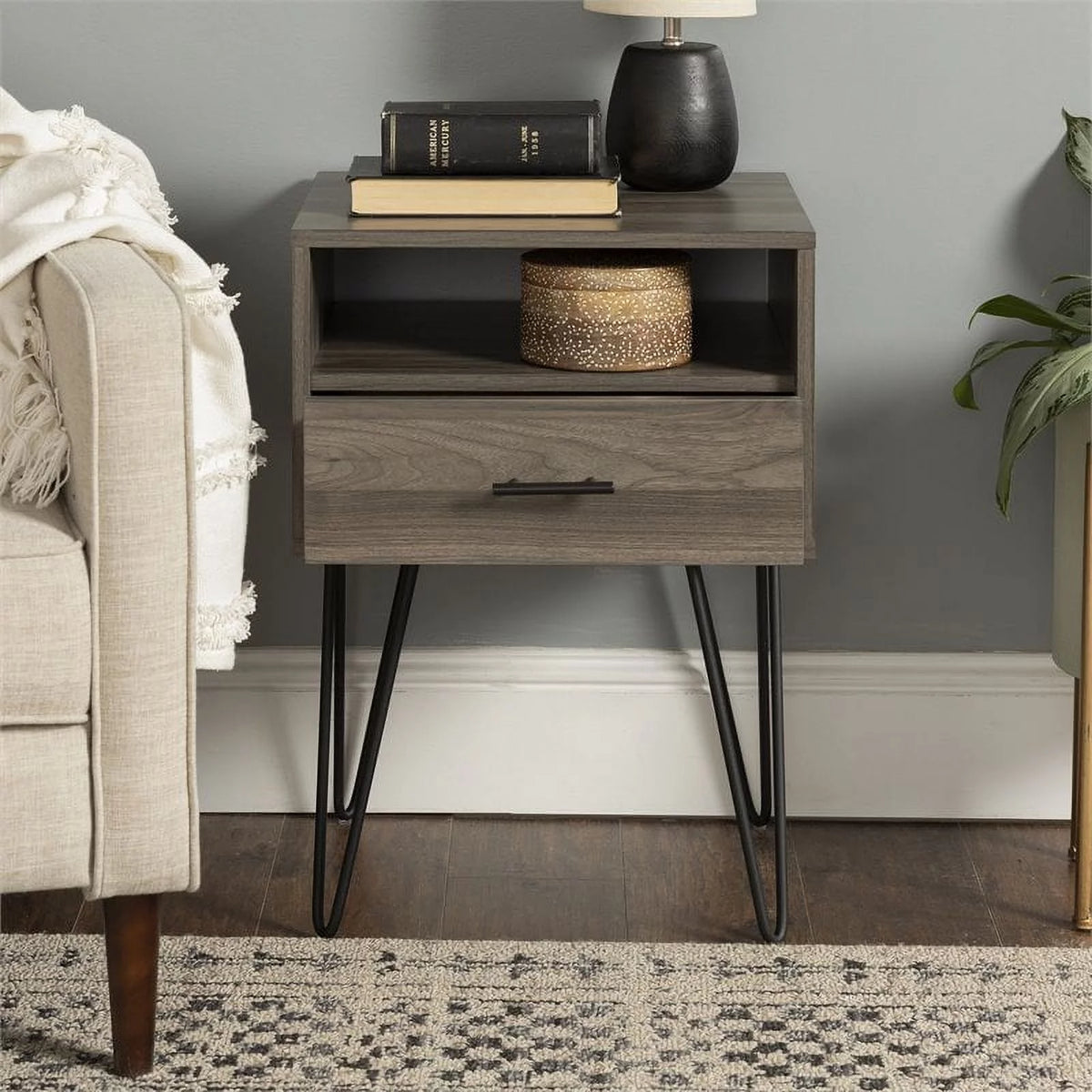 18" Single Drawer Hairpin Leg Nightstand X56119