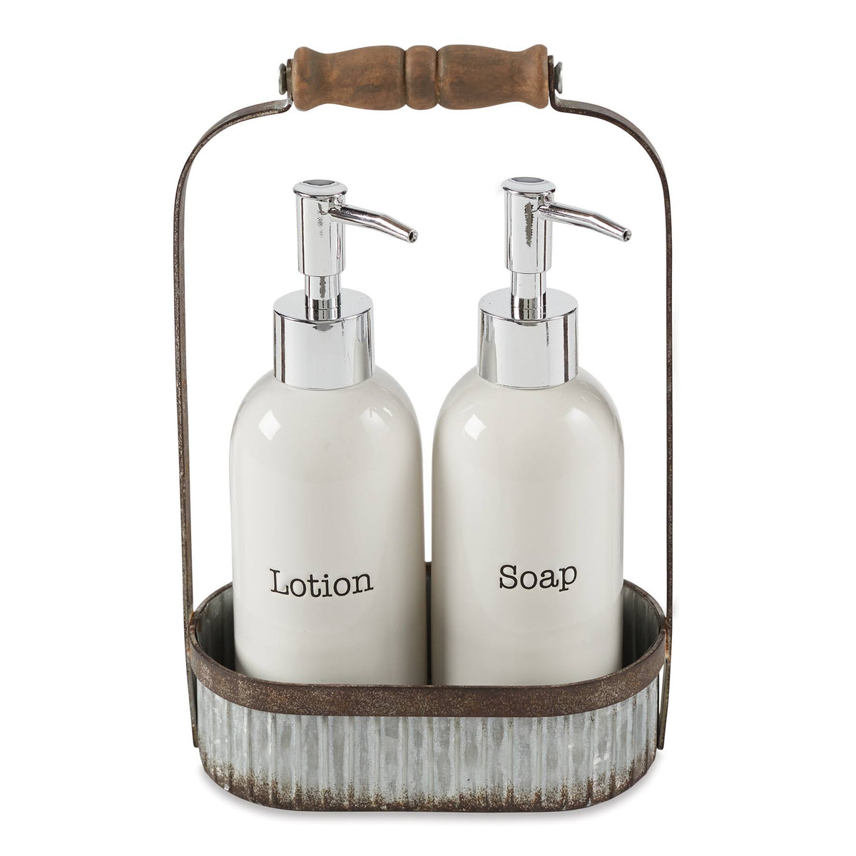 White Lotion & Soap Pump Tin Caddy Set Y99445