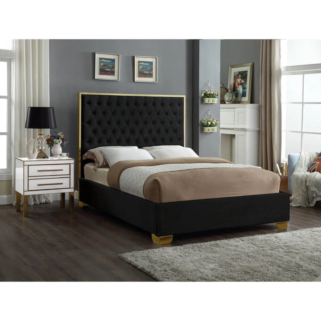 Solid Wood and Velvet King Bed in Navy E814832