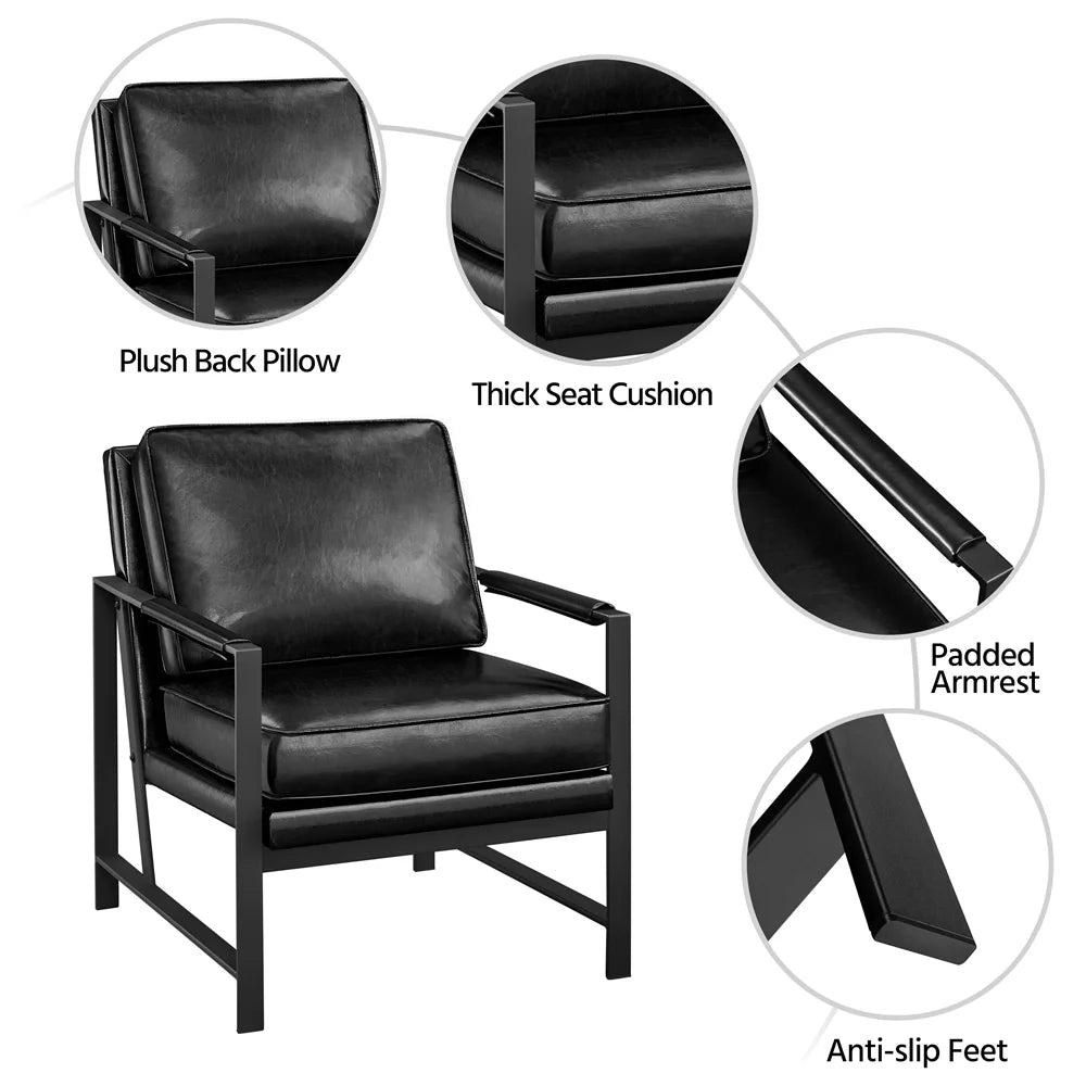 Brown Faux Leather Accent Chair with Metal Frame J5469