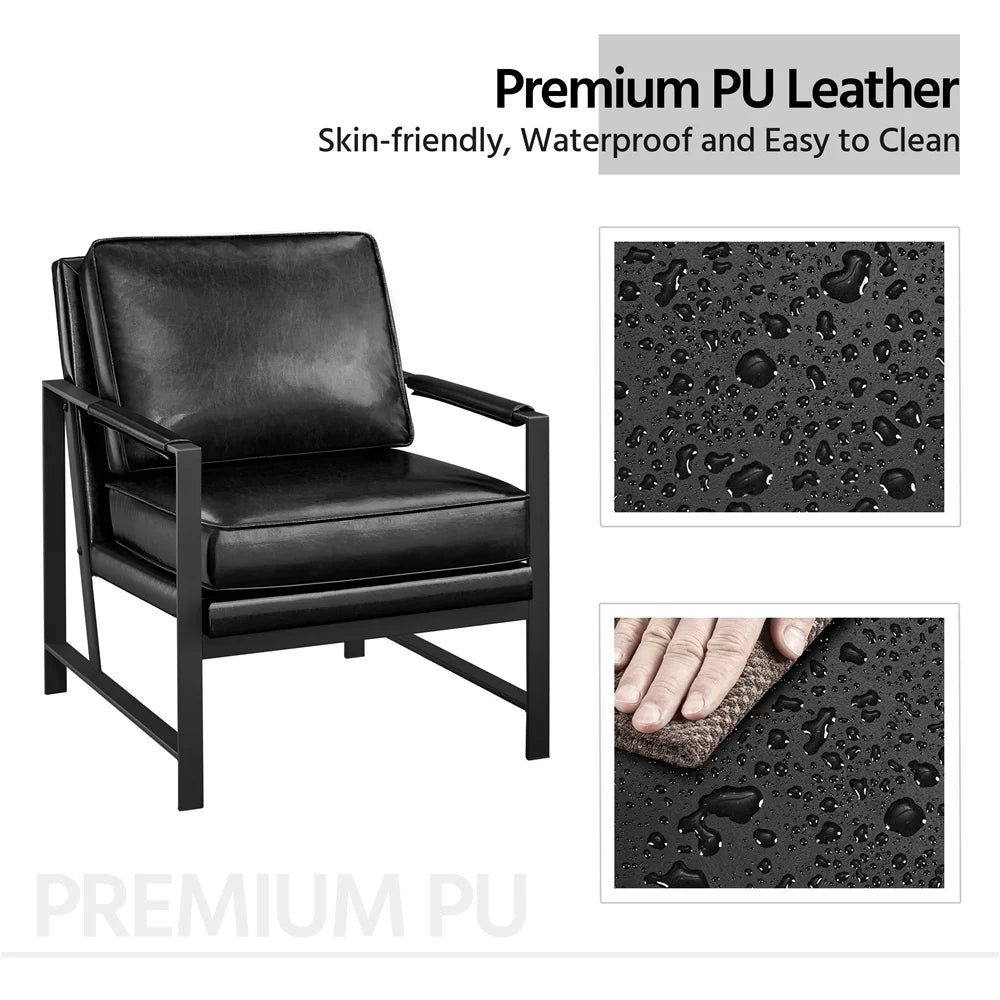 Brown Faux Leather Accent Chair with Metal Frame J5469