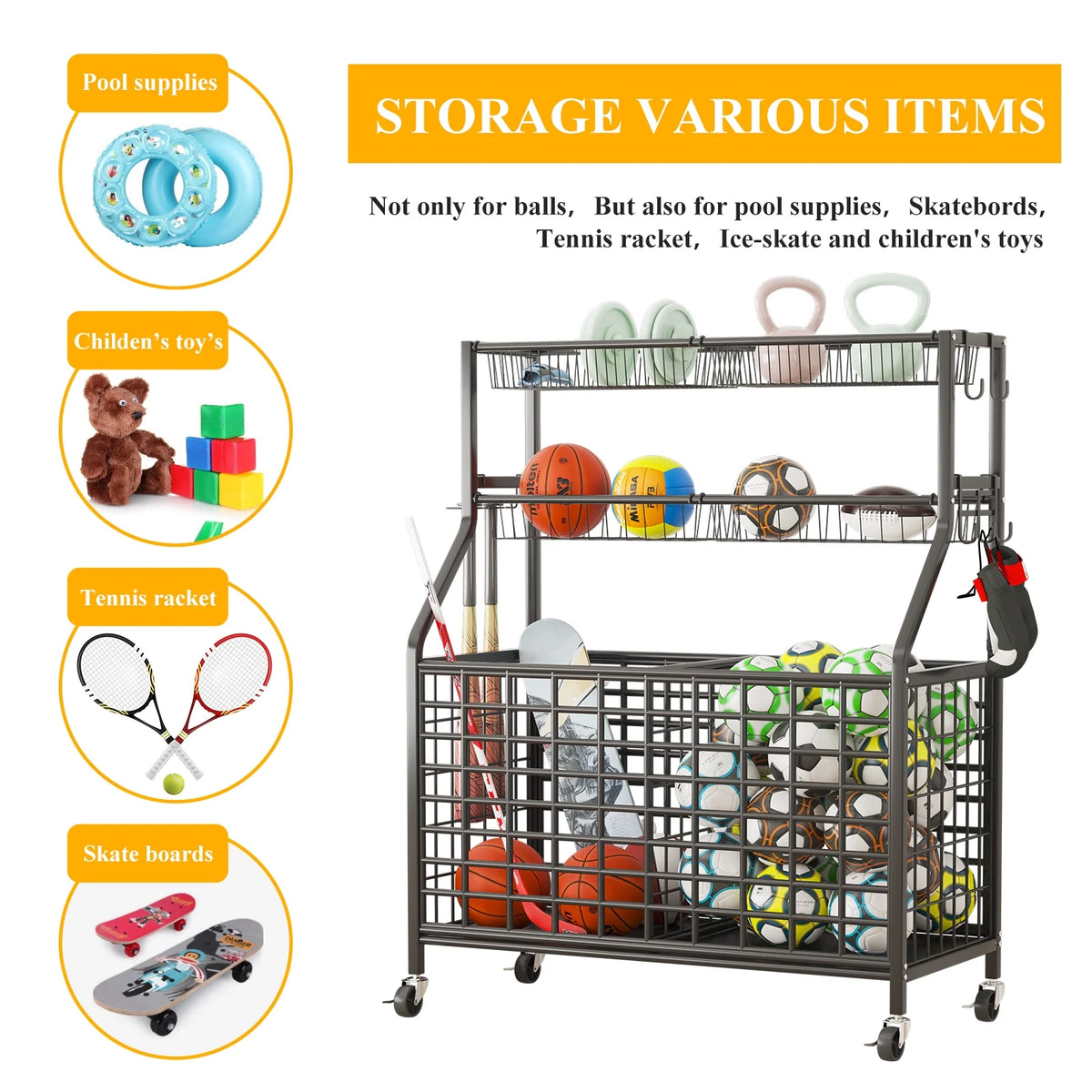 Black Rolling Storage Cart H2213