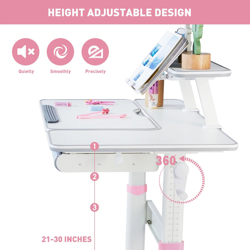 Kids Study Desk and Chair Set Adjustable with Drawer and Bookstand Pink Z180442