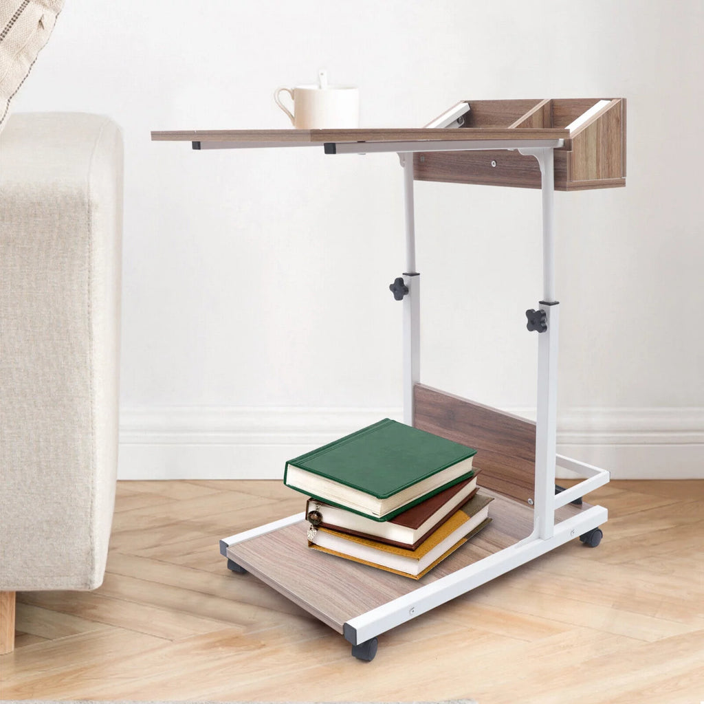 Wooden Bed Side Table with Storage and Wheels Z979947