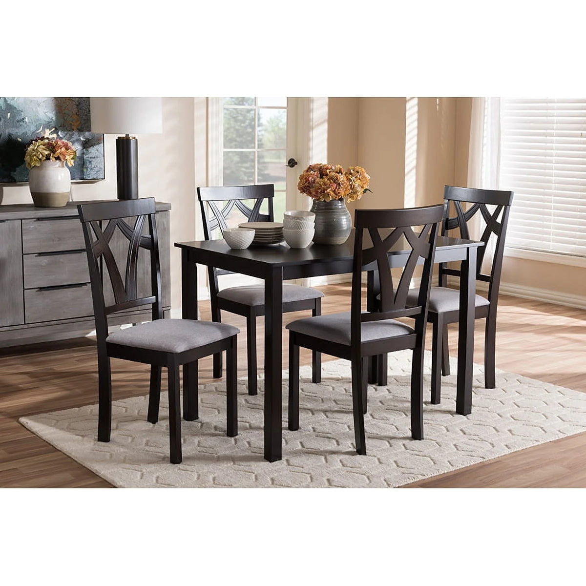 Grey Fabric Upholstered 5-Piece Dining Set Q422