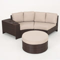 Textured Beige and Brown Outdoor Wicker 2 Seater Sectional Set with Ottoman Y487898