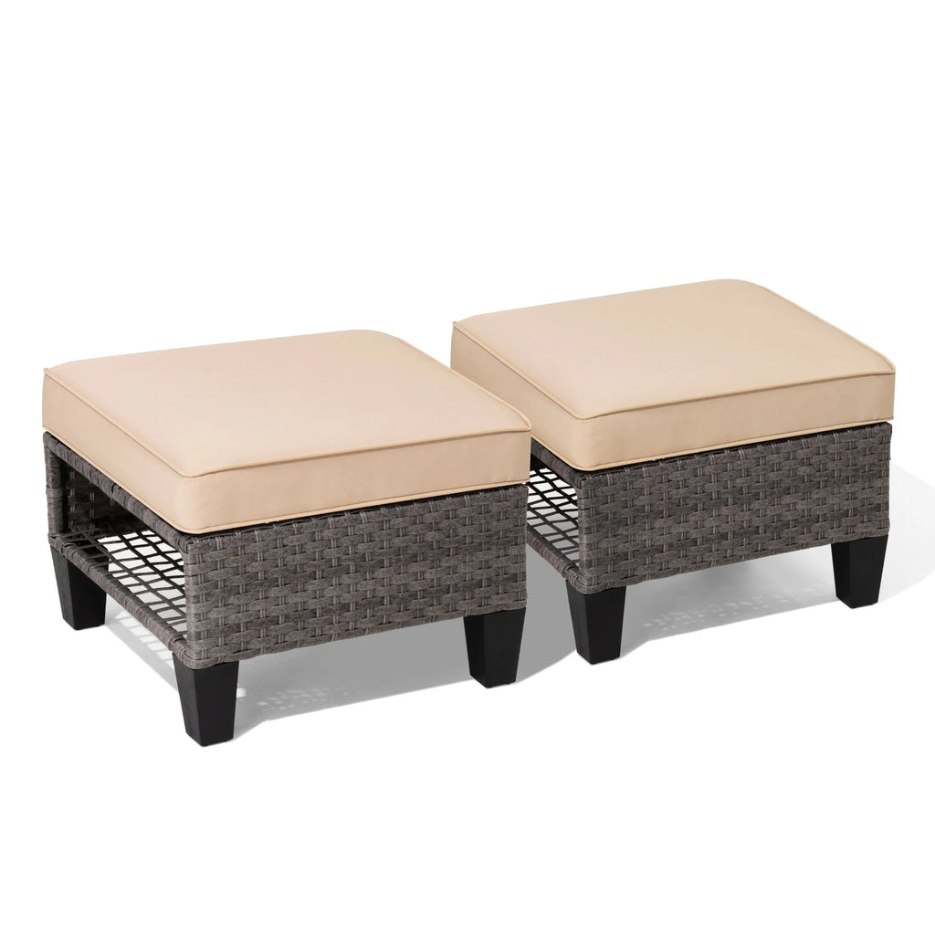 Square Rattan Storage Ottomans Set of 2 with Cushion F3282