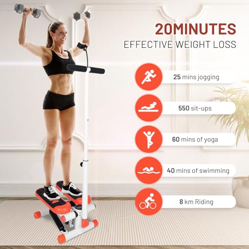 Adjustable Height Stair Stepper with Resistance Bands and LCD Monitor X796