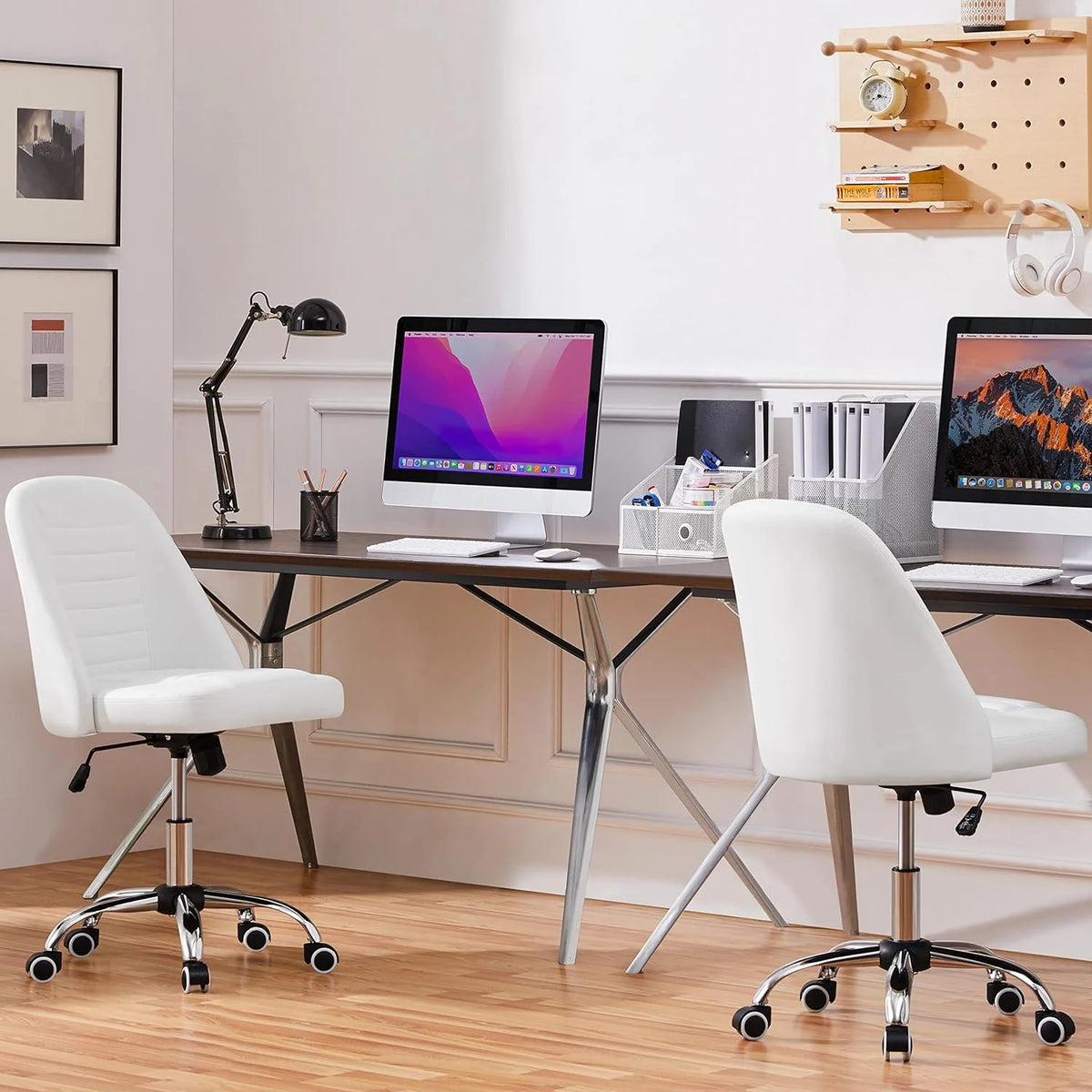 PU Leather Armless Office Chair with Rolling Wheels W26153