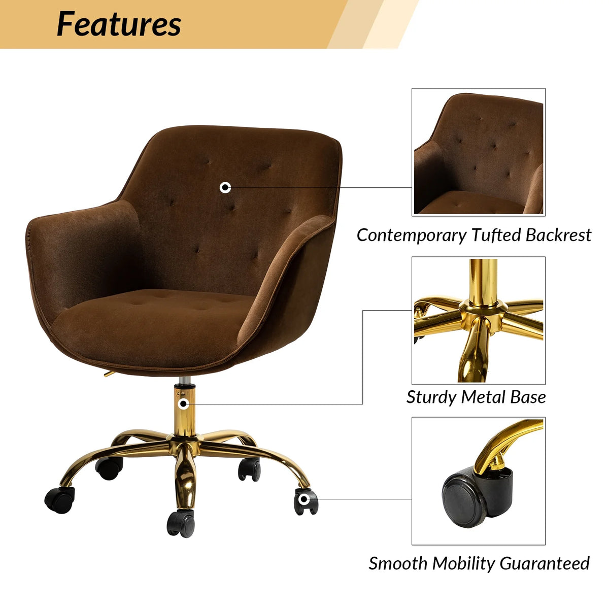Brown Velvet Tufted Swivel Task Chair X130537