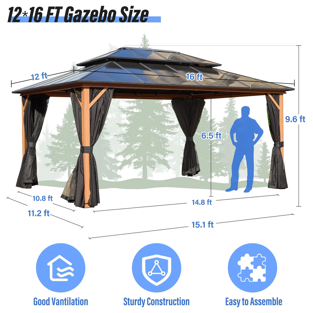12'x 16' Hardtop Aluminum Gazebo with Double Polycarbonate Roof K255086