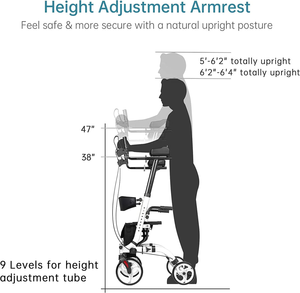 Upright Folding Rollator Walker with Seat, White X3705