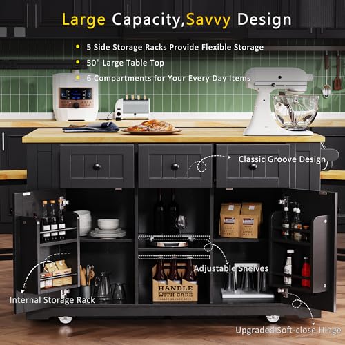 53" Kitchen Cart Island on Wheels with Power Outlet C683572