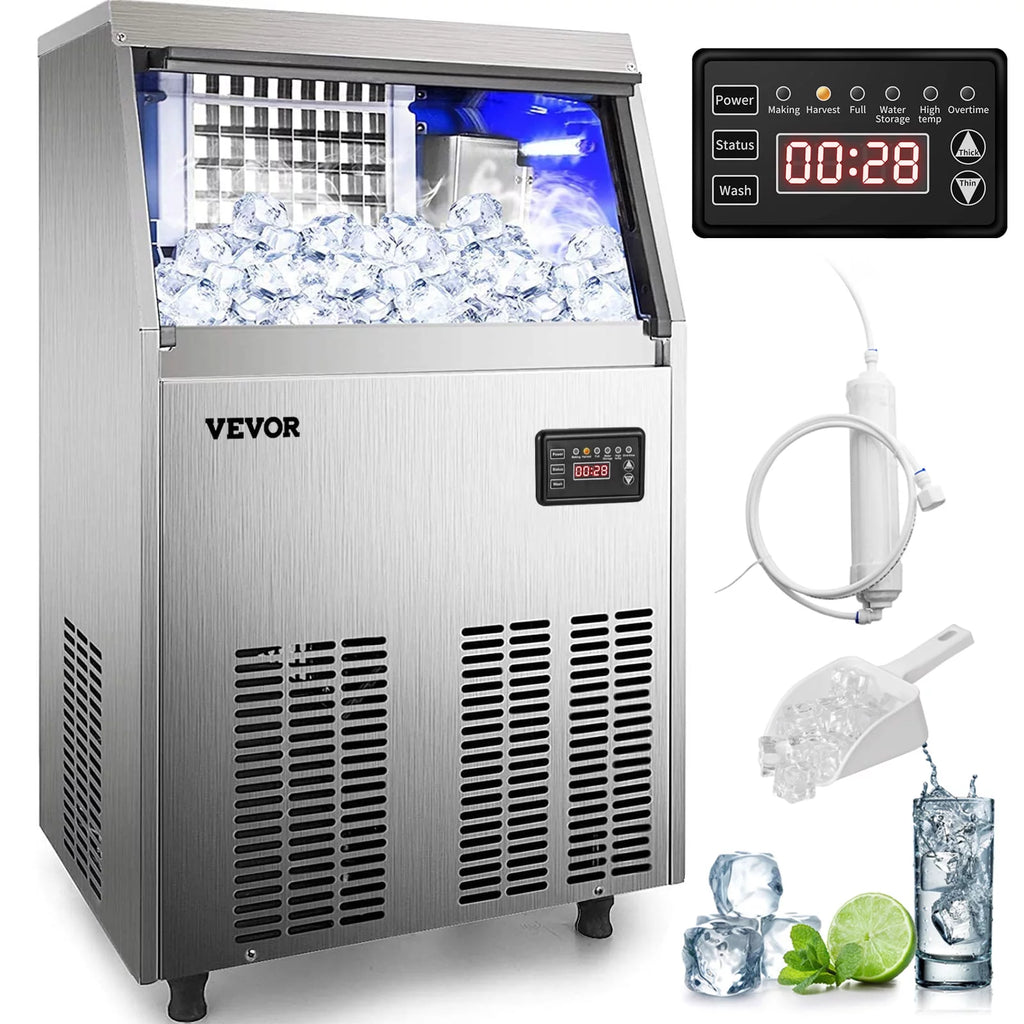 110V Commercial Ice Maker 120-130lbs/24H Stainless Steel K623