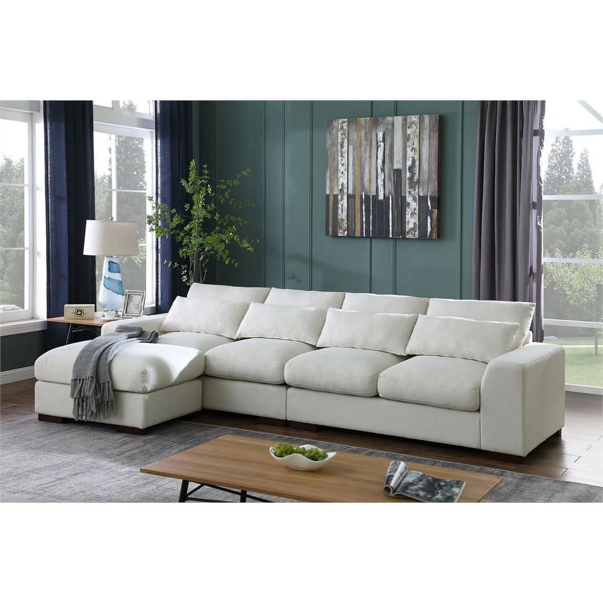 Beige Fabric Reversible Sectional Sofa & Ottoman W74860