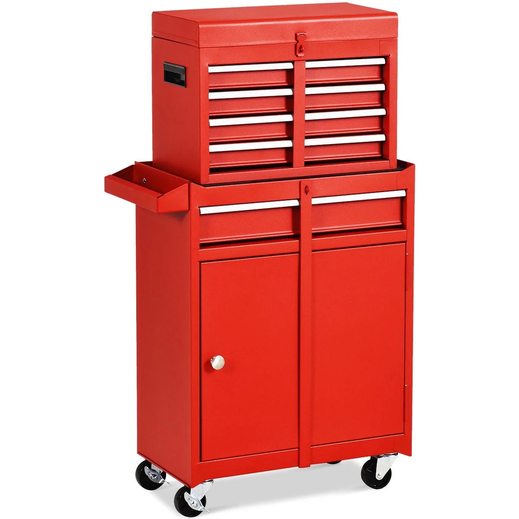 2 in 1 Tool Chest & Cabinet with 5 Sliding Drawers Red S375