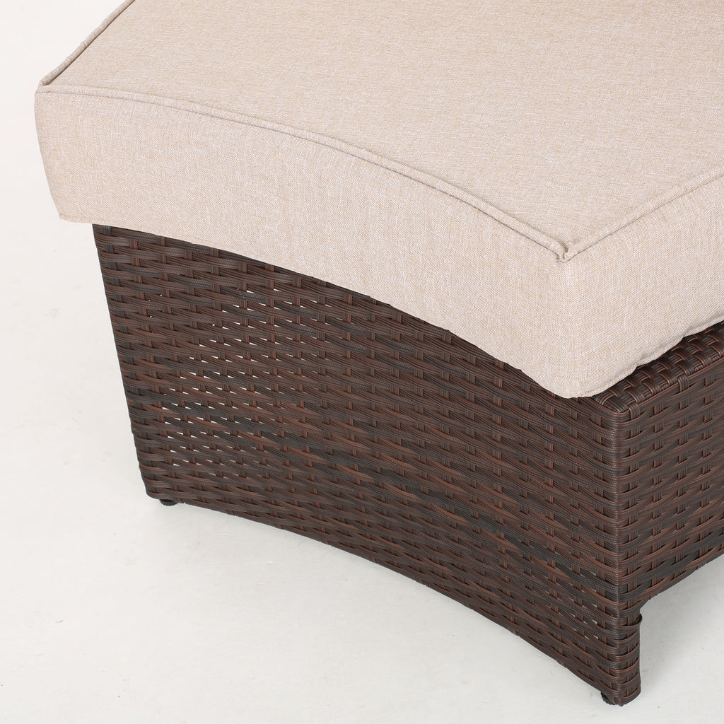 Textured Beige and Brown Outdoor Wicker 2 Seater Sectional Set with Ottoman Y487898