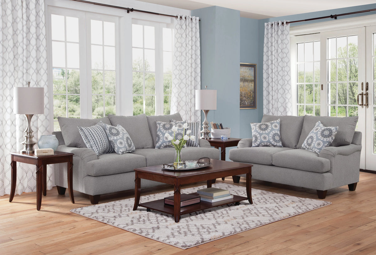 Soft Gray Rolled Arm Loveseat with 2 Accent Pillows I378143