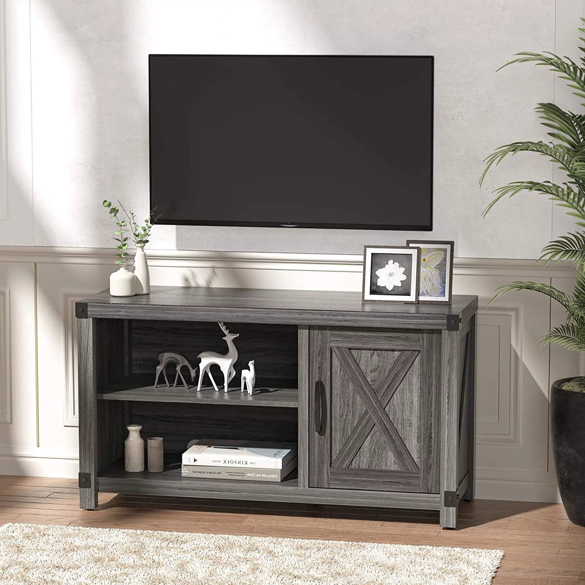 Grey Wood TV Stand with Storage C82795