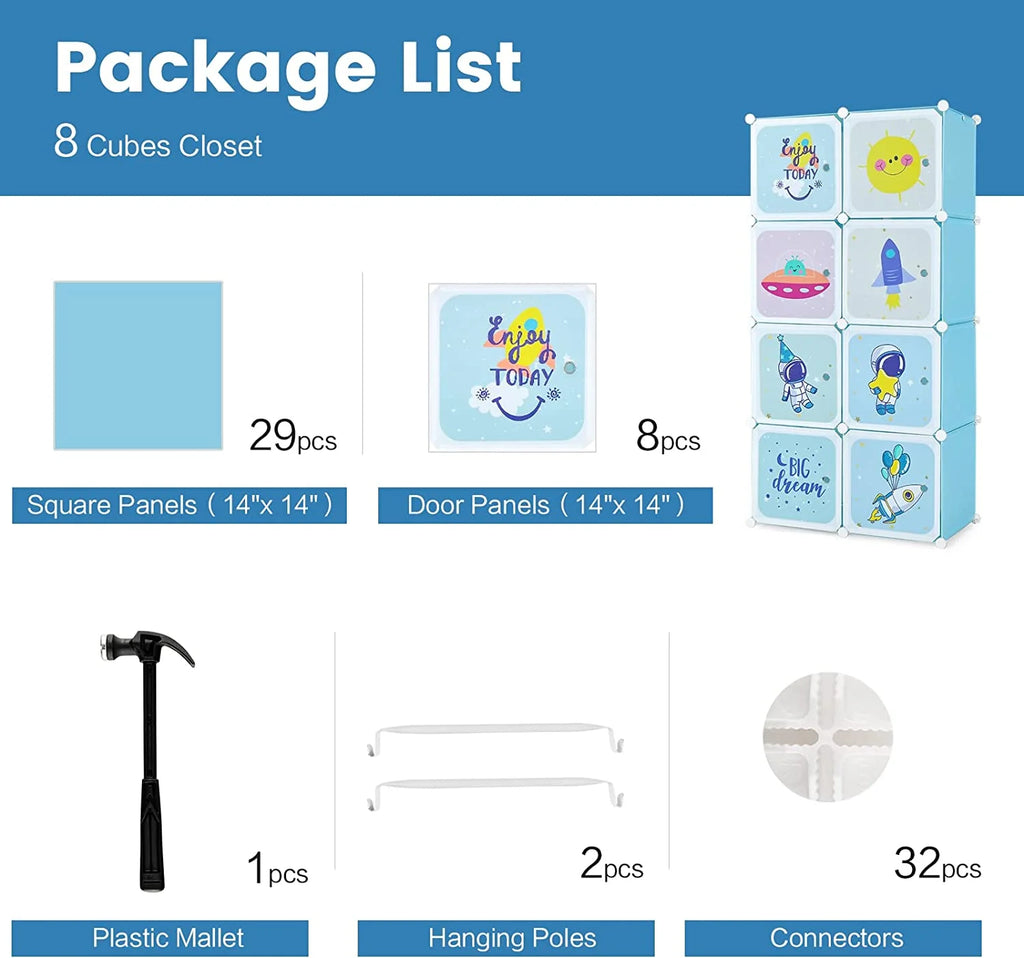8 Cube Children Wardrobe with Doors and 2 Hanging Sections G372
