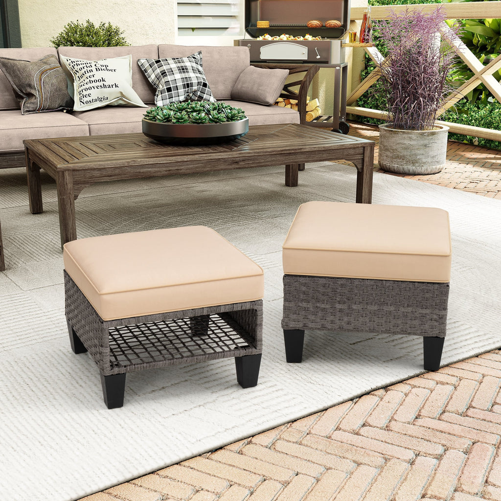 Square Rattan Storage Ottomans Set of 2 with Cushion F3282