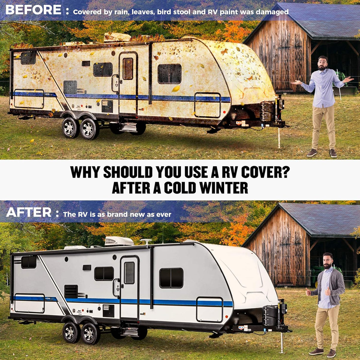 Gray Windproof Travel Trailer RV Snow Cover with Jack Cover & Patch Kit E6156