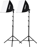 2-Light Fluorescent Studio Lighting Kit with 20"x20" Softboxes, 105W Bulbs & Light Stands A957499