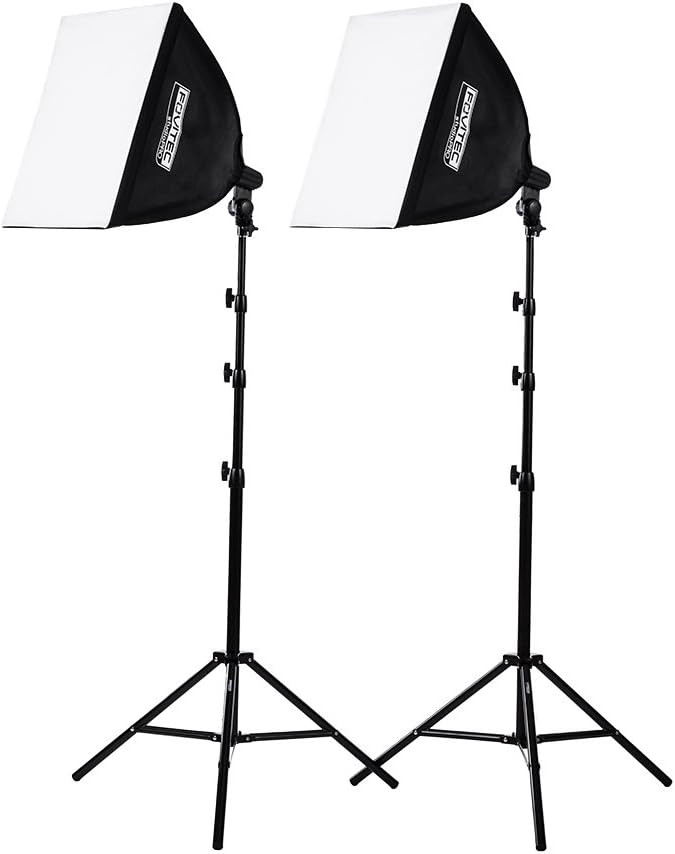 2-Light Fluorescent Studio Lighting Kit with 20"x20" Softboxes, 105W Bulbs & Light Stands A957499