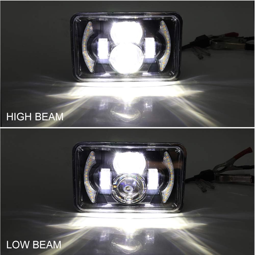 2pcs 4x6 Inch LED Headlights Sealed Beam 80W Amber Halo Rectangular Replacement Pack of 2 C2018